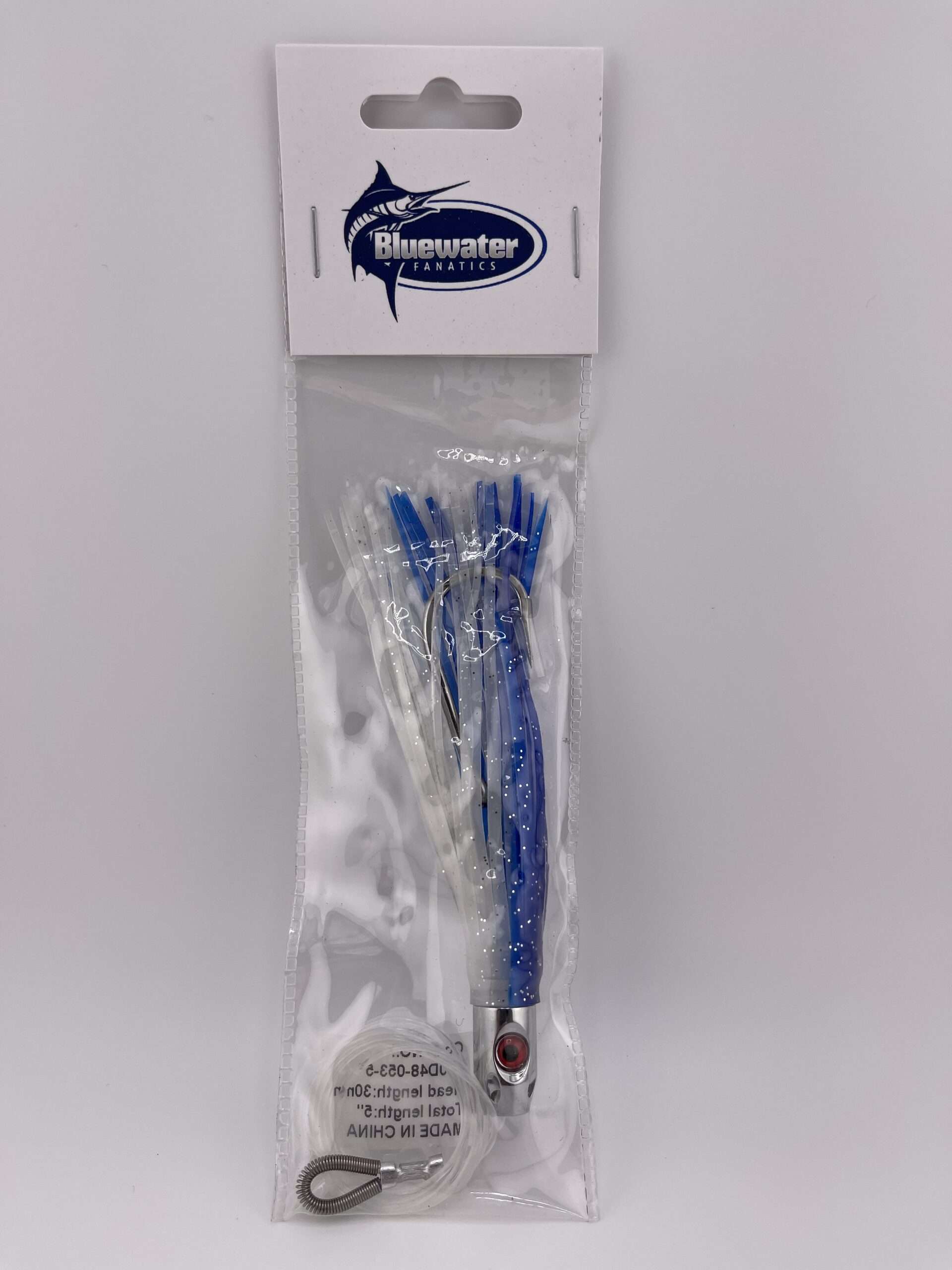 5 Blue and White Small Jet Head Saltwater Fishing Lure. Good for Mahi,  Tuna, Wahoo and all Billfish. 200D48-053-5 - Bluewater Fanatics